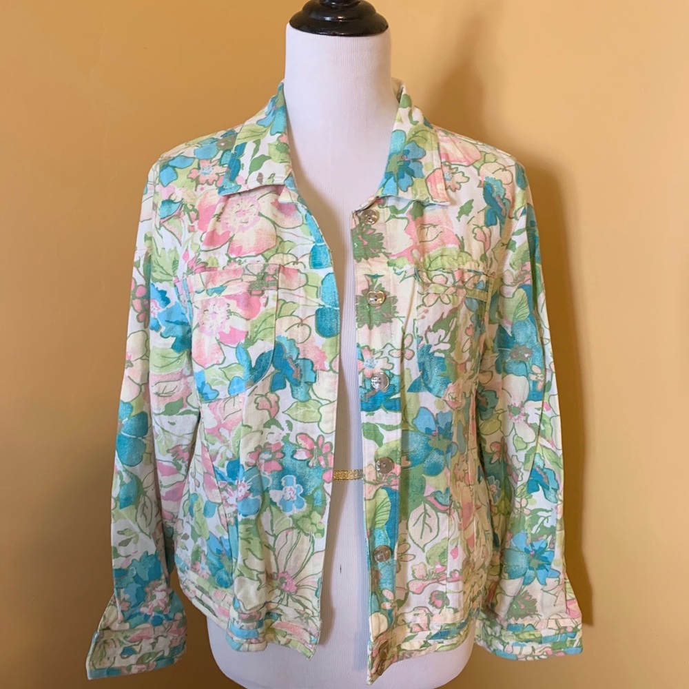 Pink & Turquoise Floral Christopher & Banks Jacket